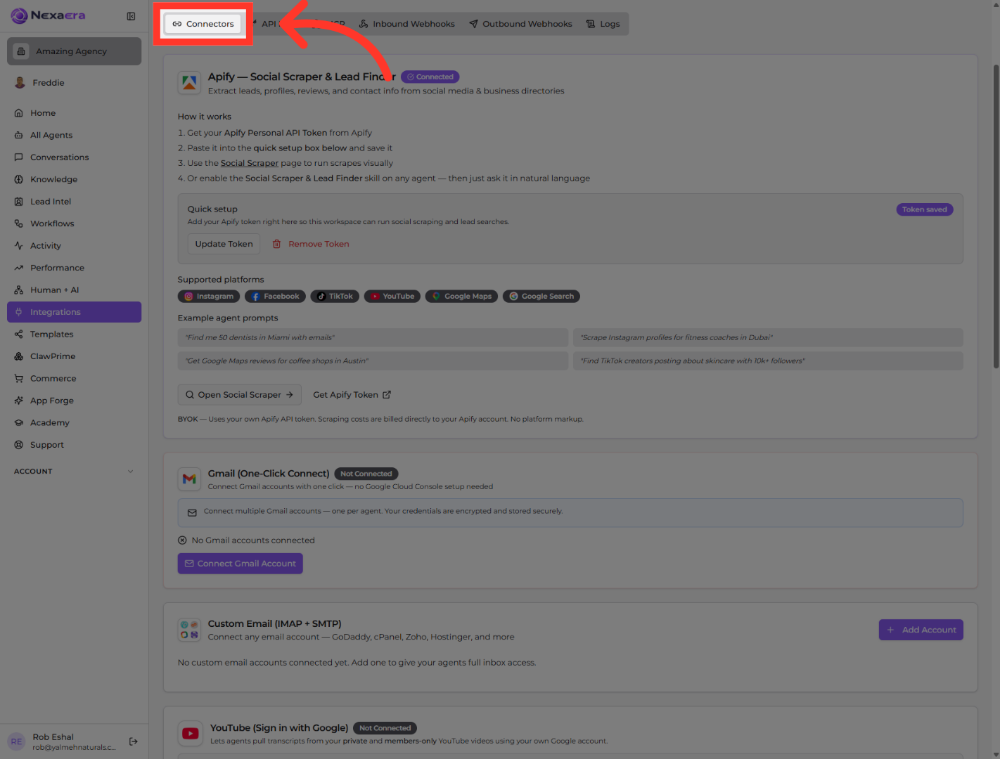 Open Connectors Tab