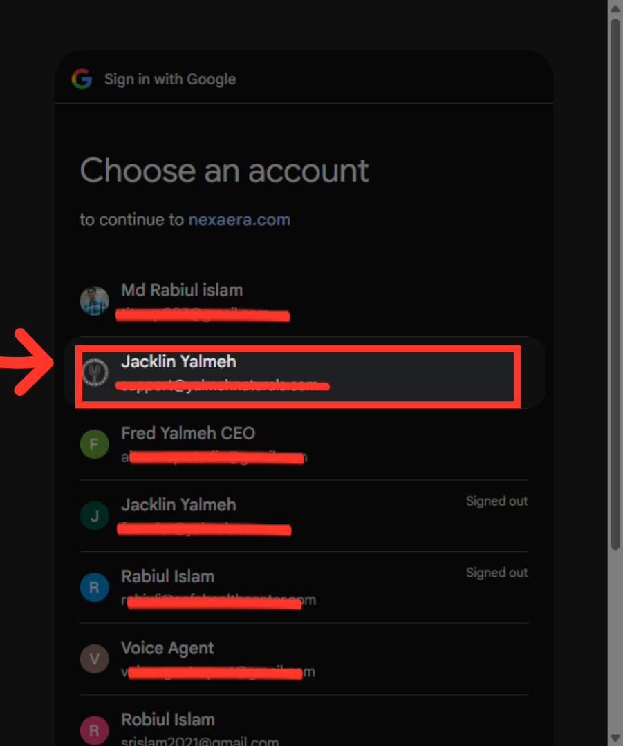 Select Google User Account