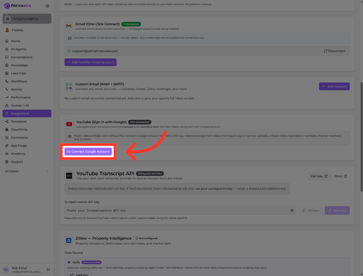 Initiate Google Account Connection