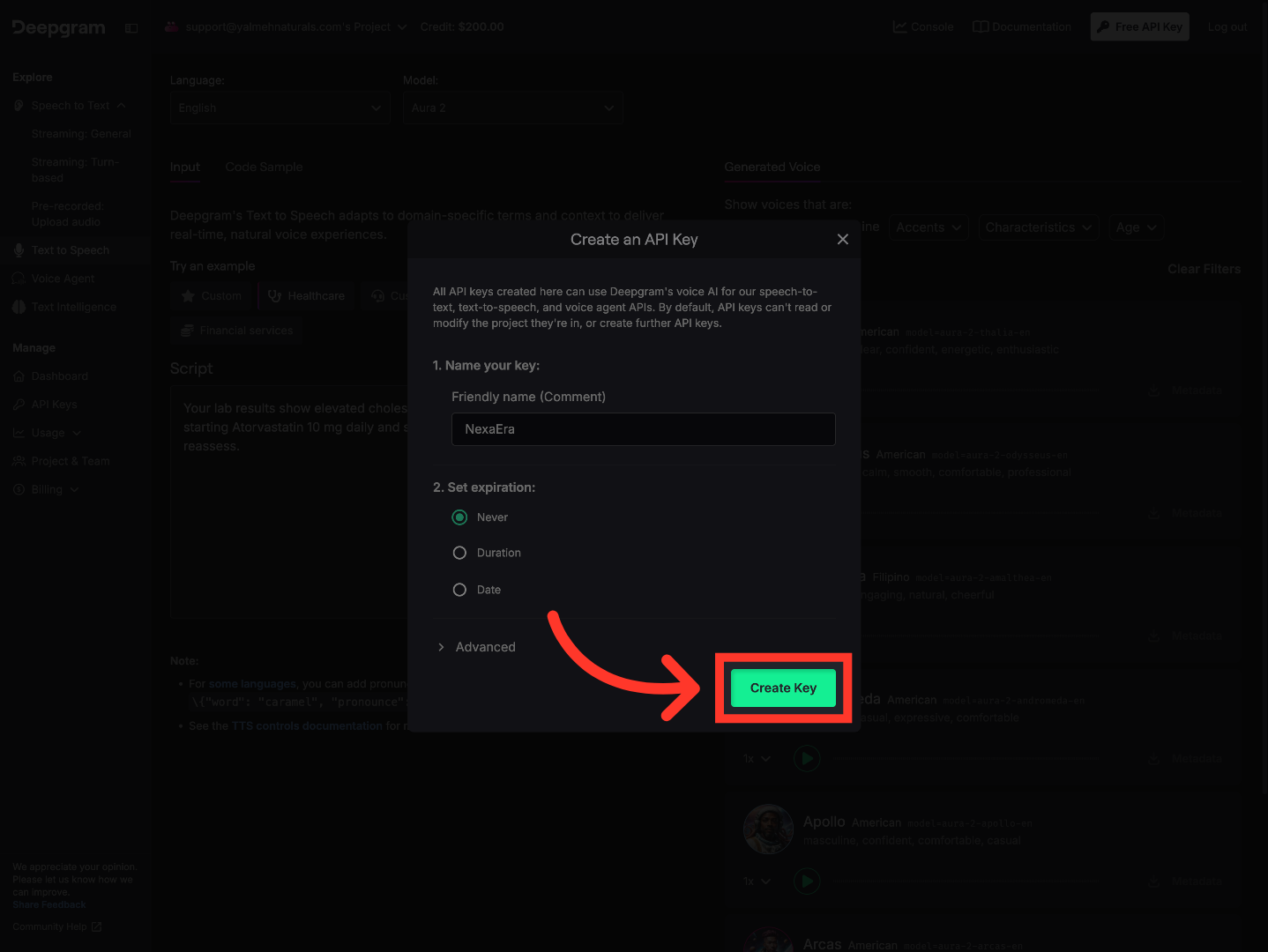 Create New API Key