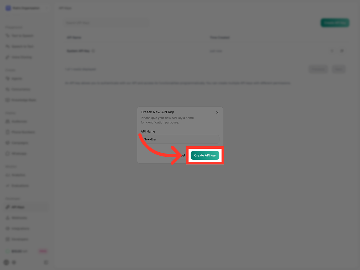 Confirm API Key Creation