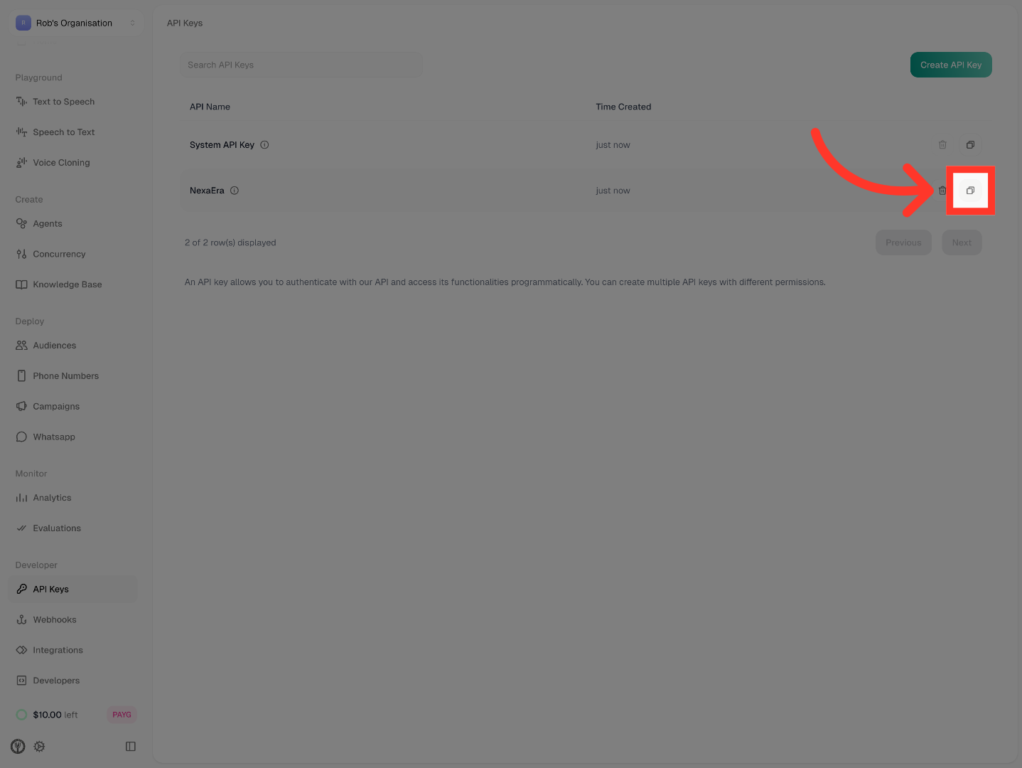 Copy API Key