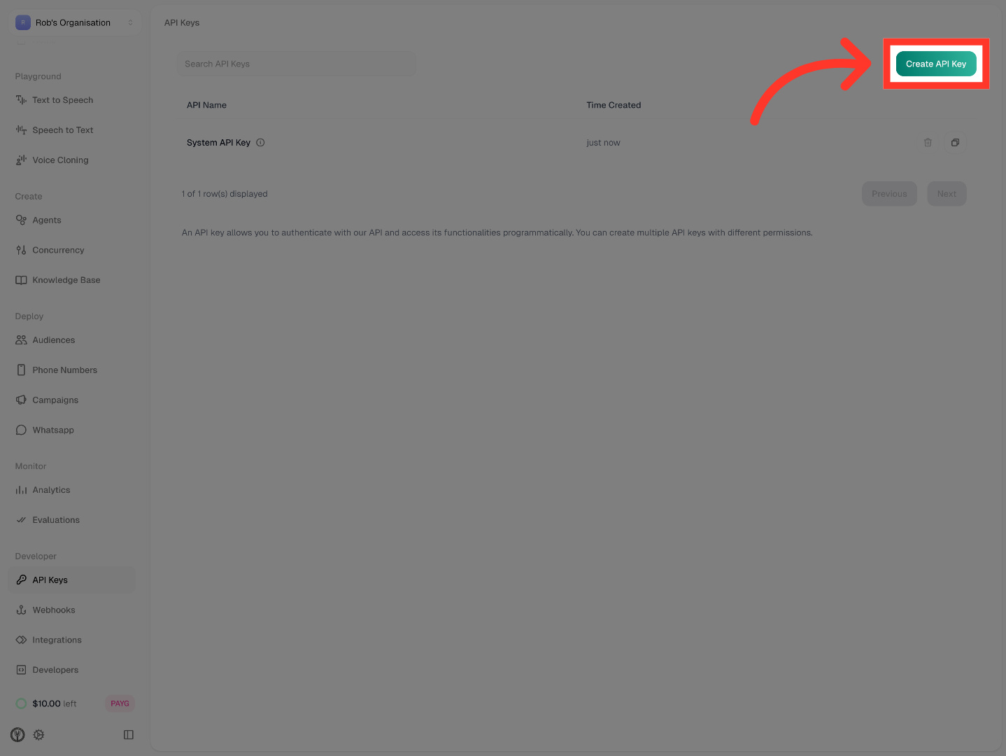 Create New API Key