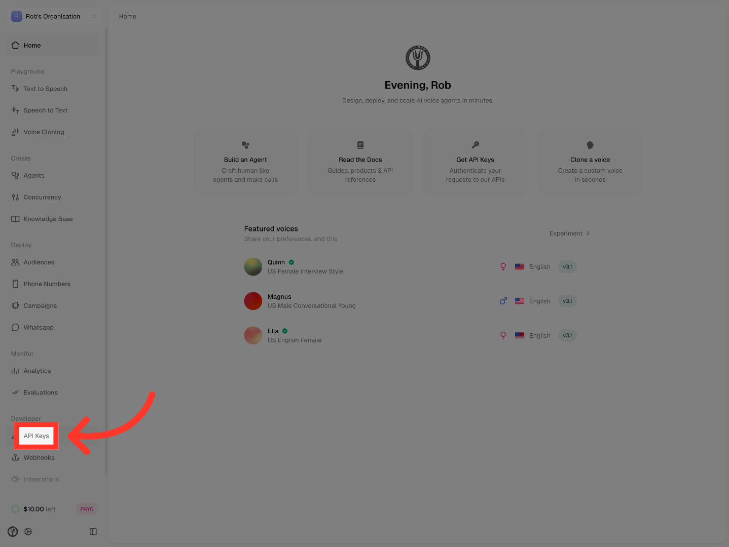 Navigate To API Keys