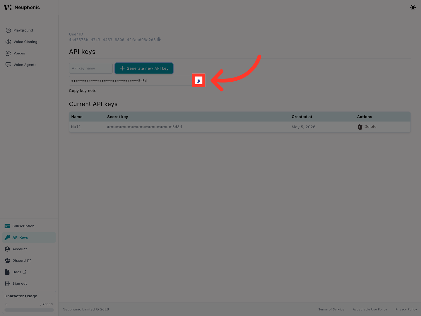Copy API Key
