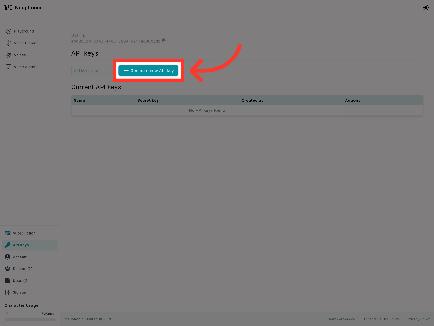 Generate New API Key