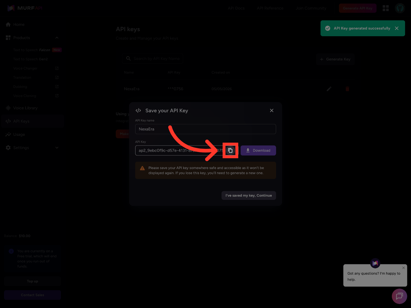 Copy API Key