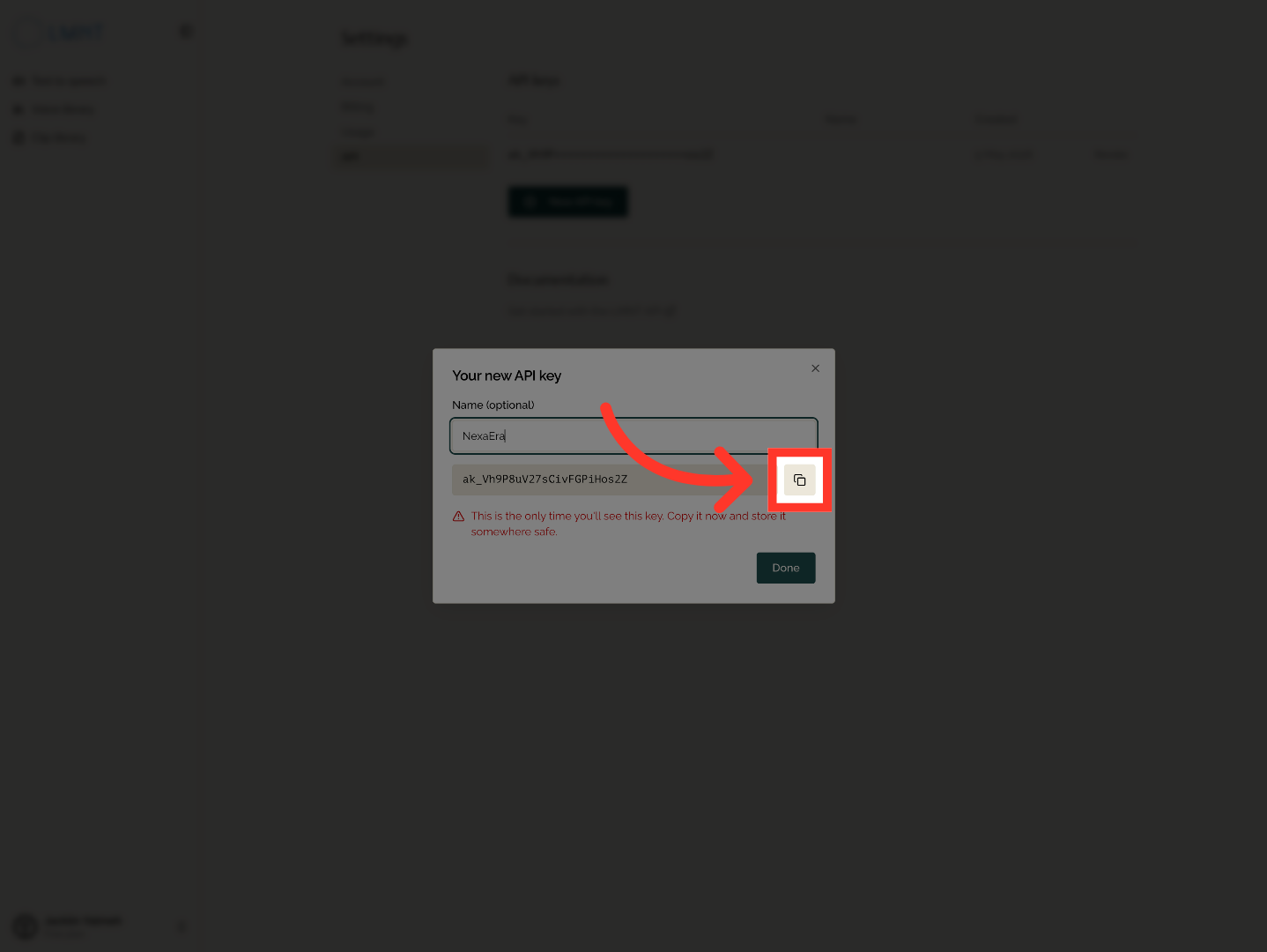 Copy API Key