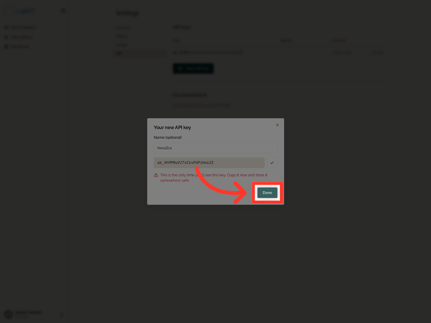 Complete API Key Creation