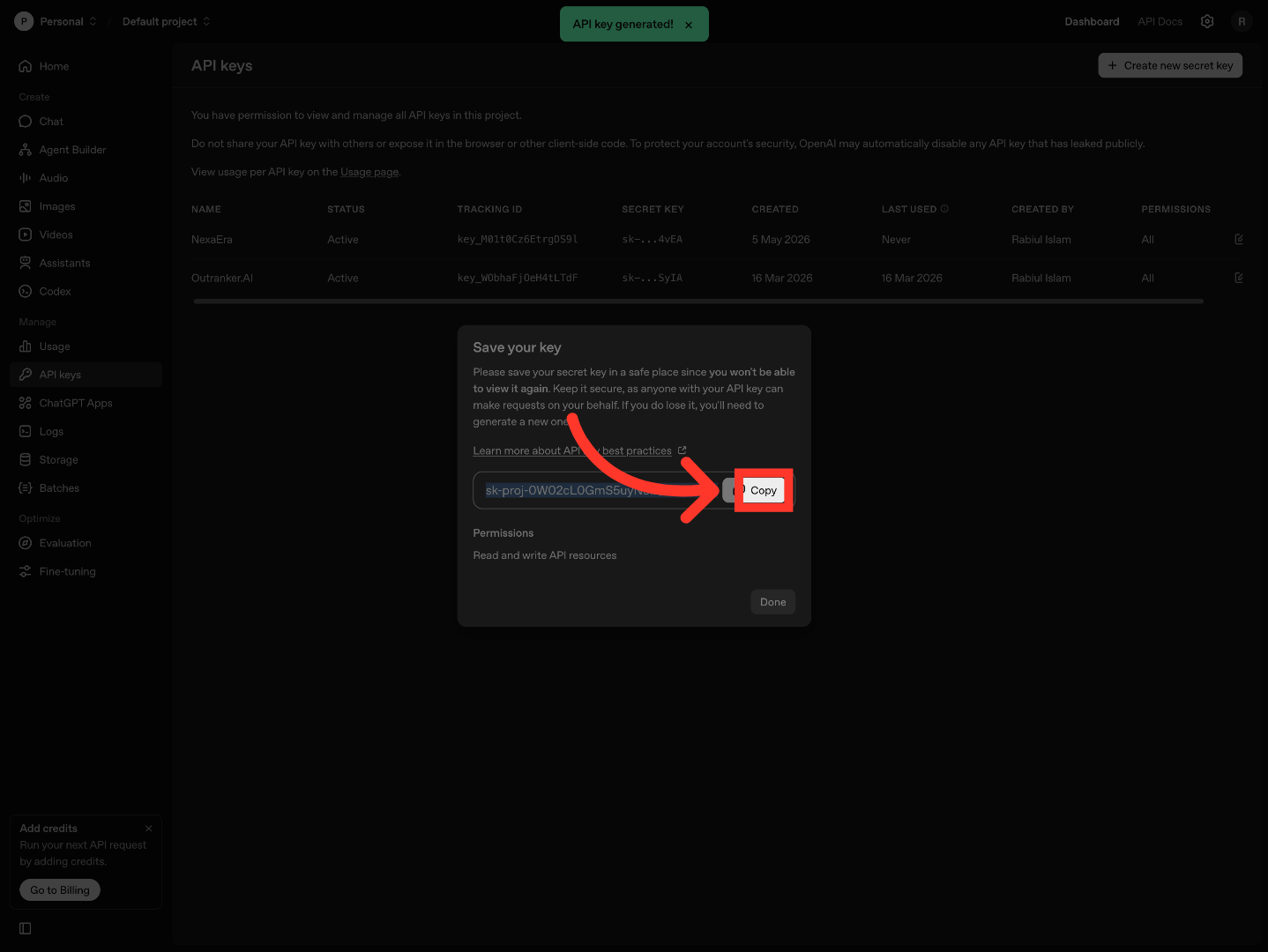 Copy API Key