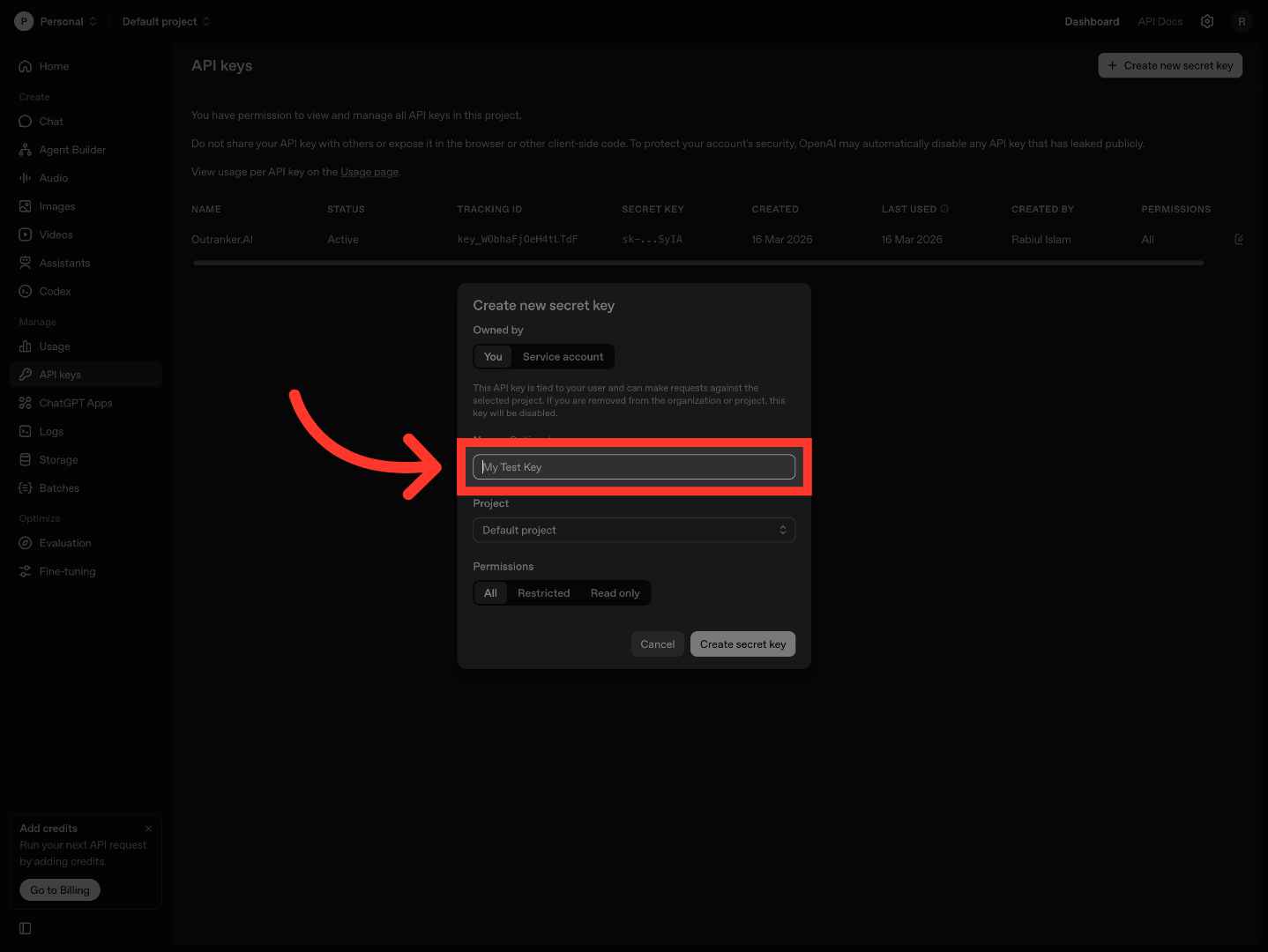 Select Test Key