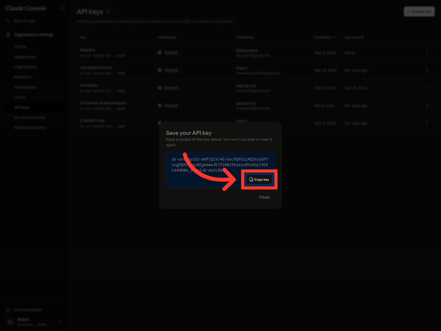 Copy API Key