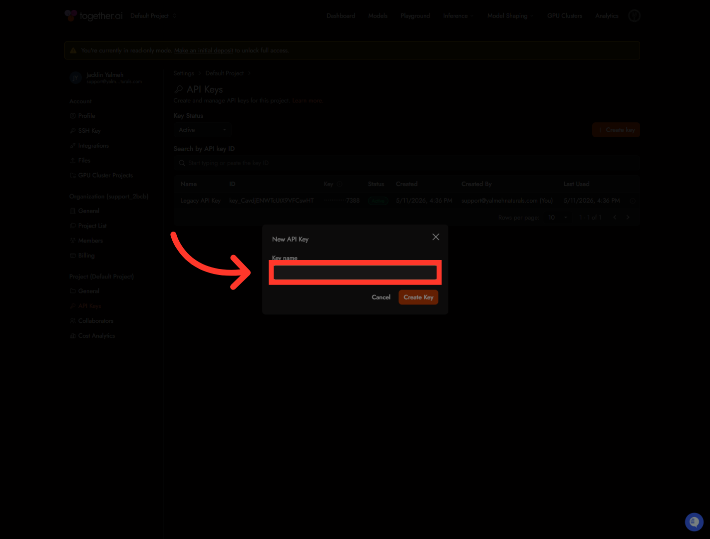 Open Key Name Field