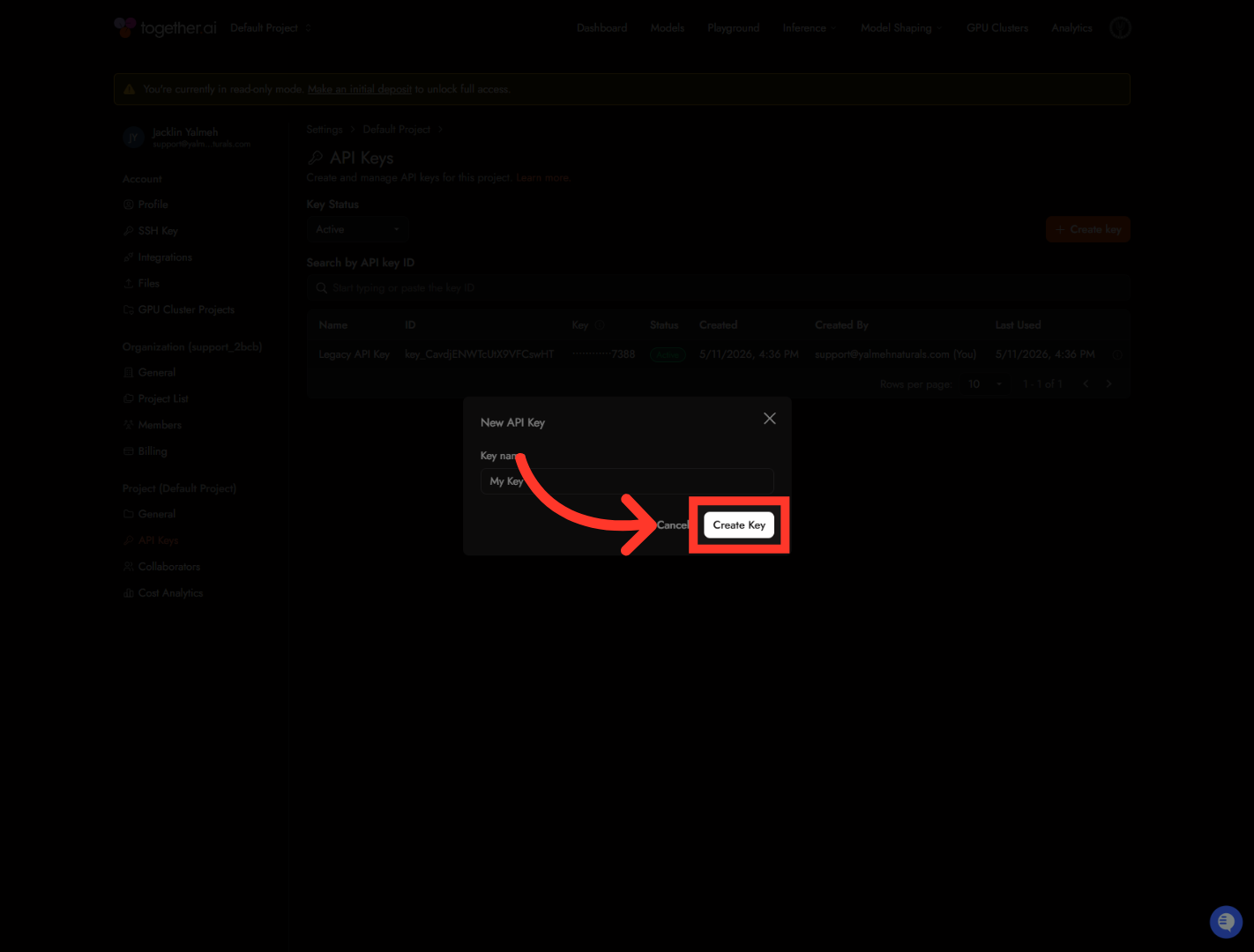 Confirm API Key Creation