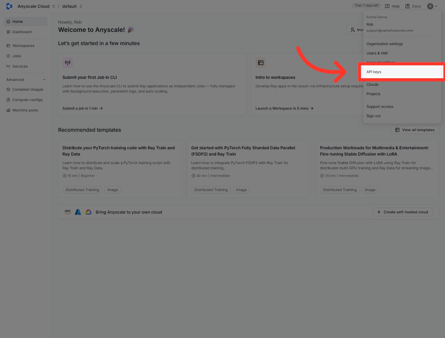 Open API Keys Section