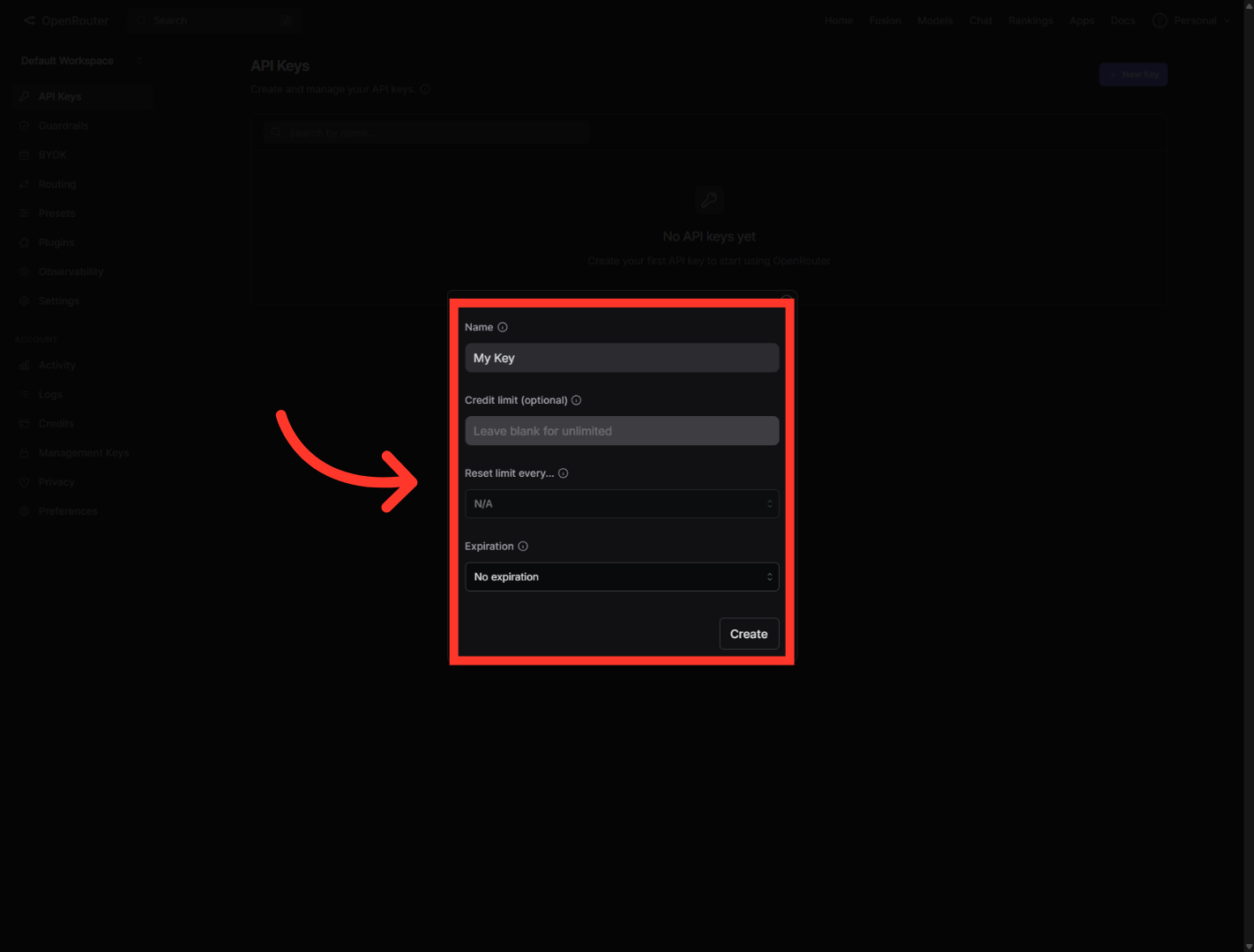 Review Key Settings Panel