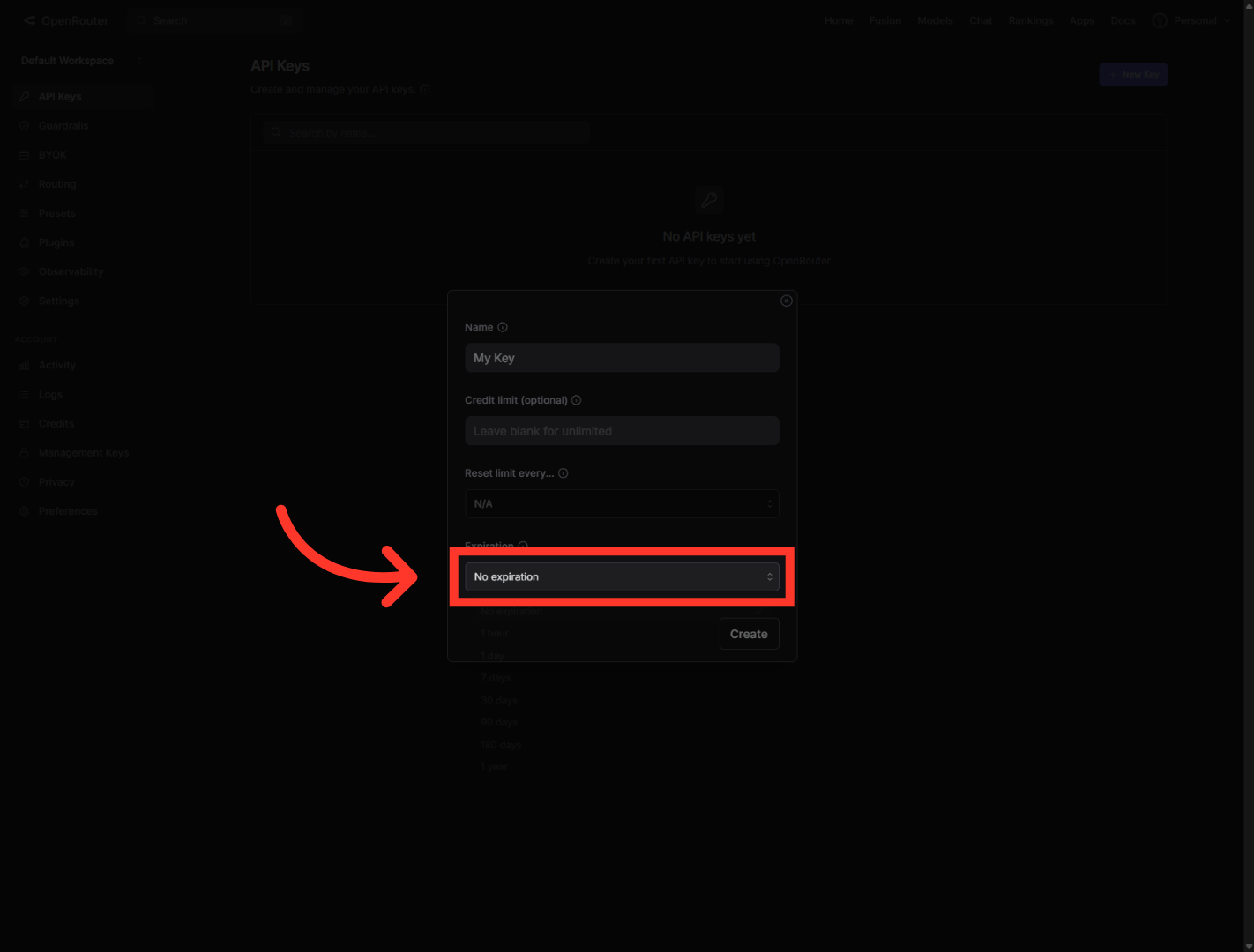 Open Expiration Settings