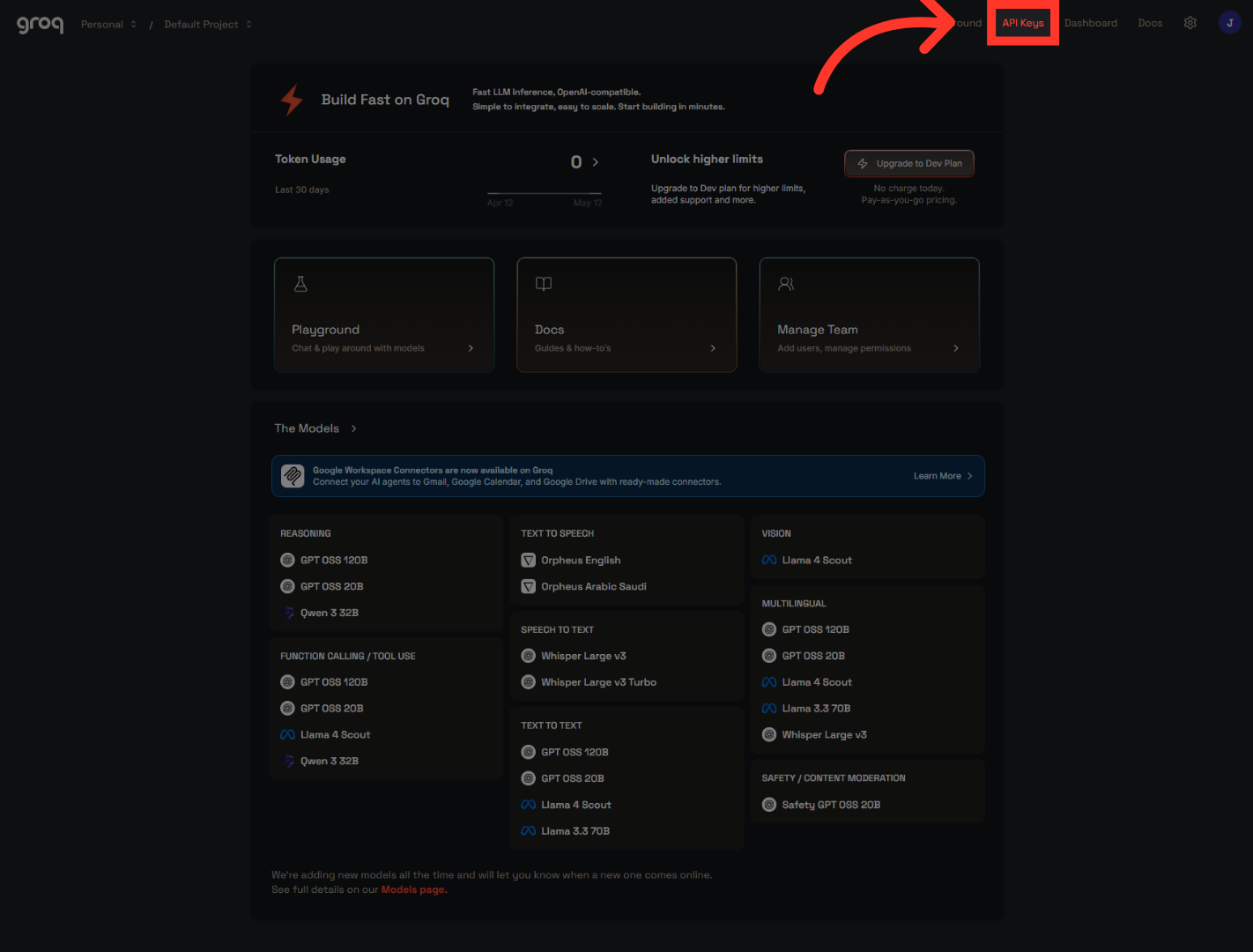 Access API Keys Section