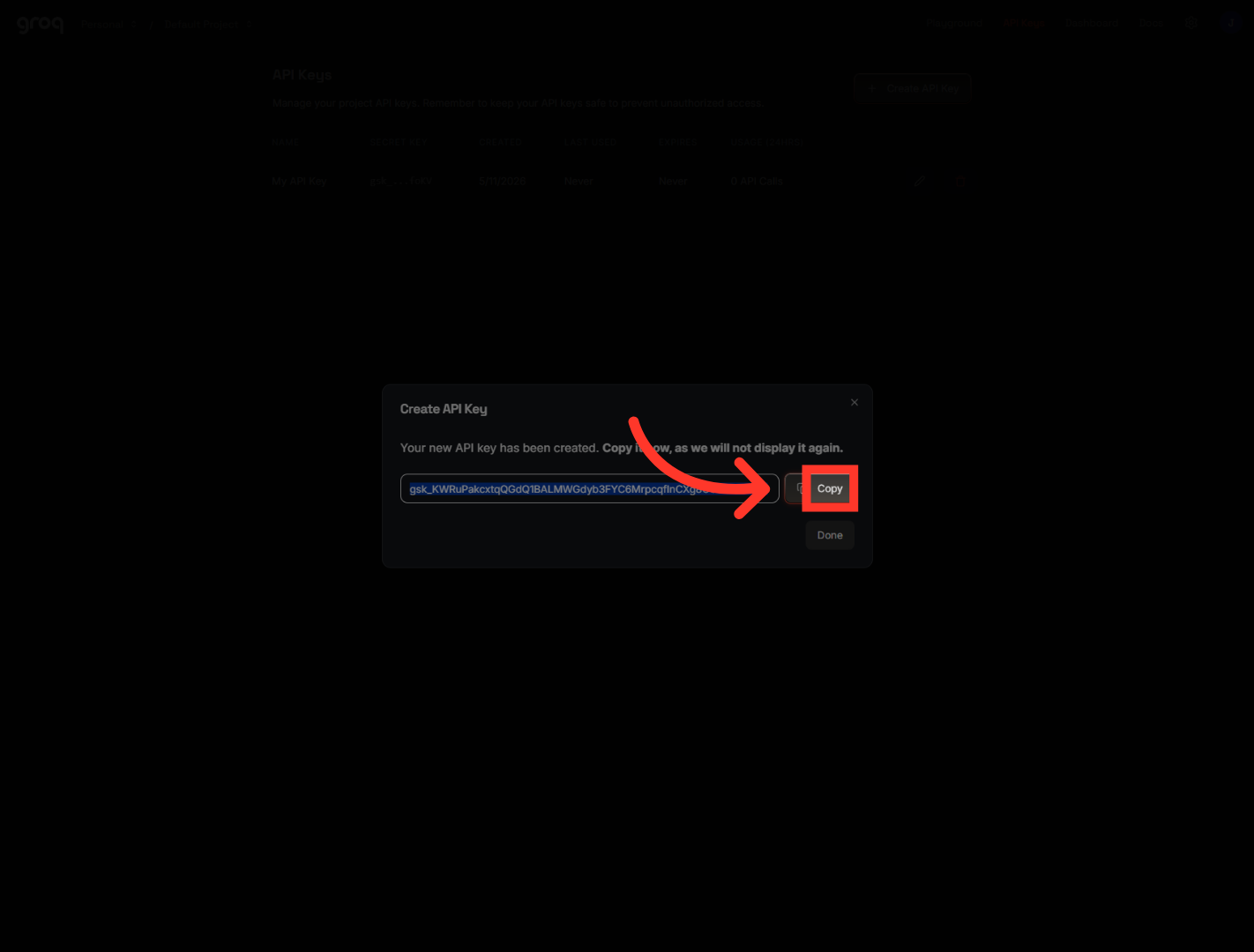 Copy Generated API Key