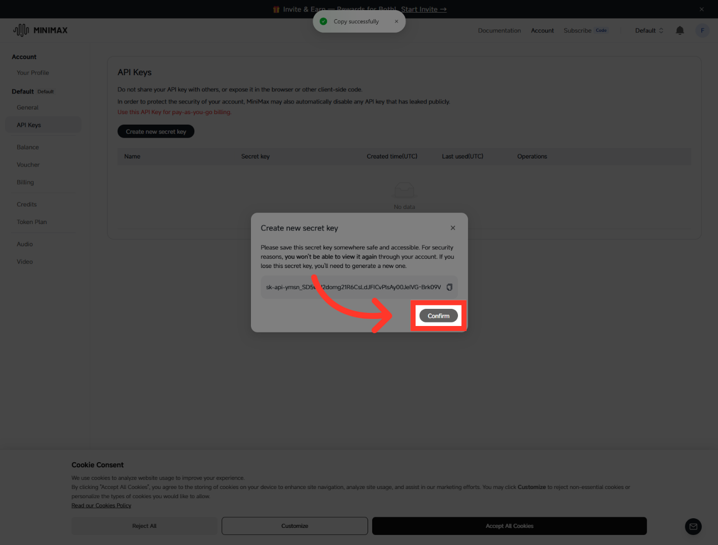 Confirm API Key Creation