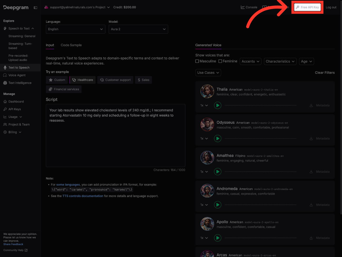 Access Free API Key Option