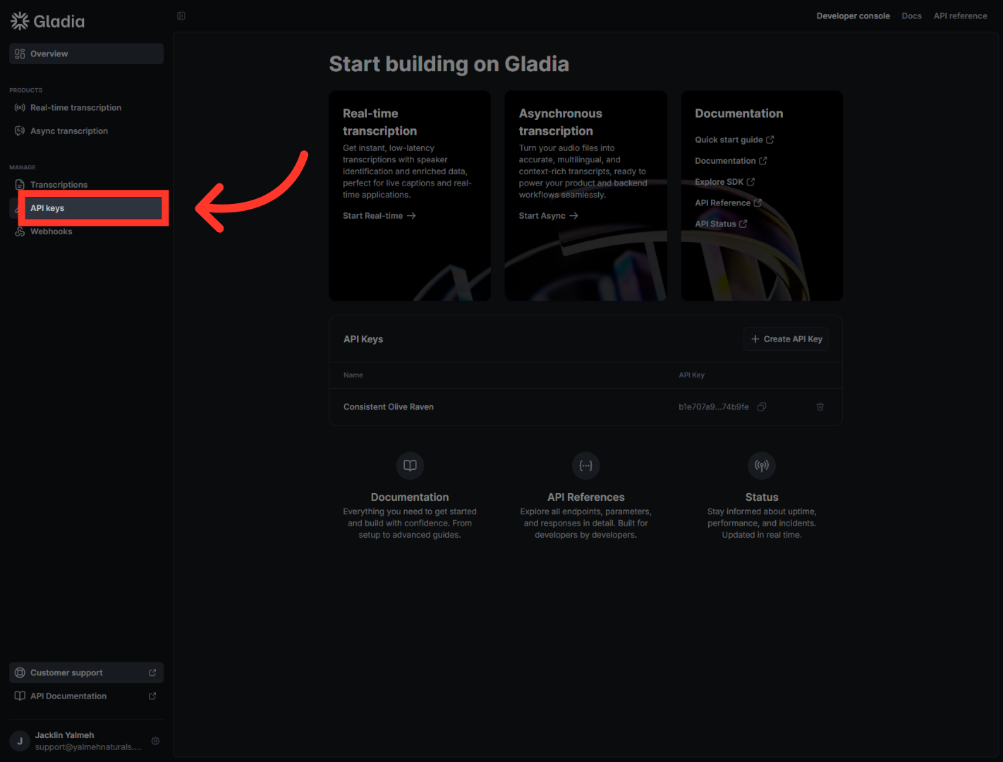 Access API Keys Section