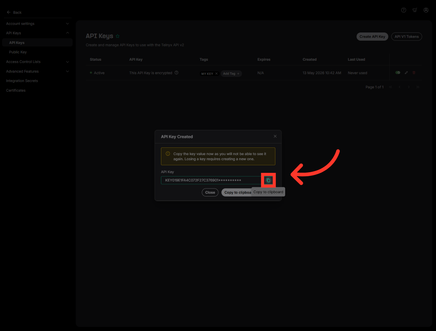 Access API Key Details
