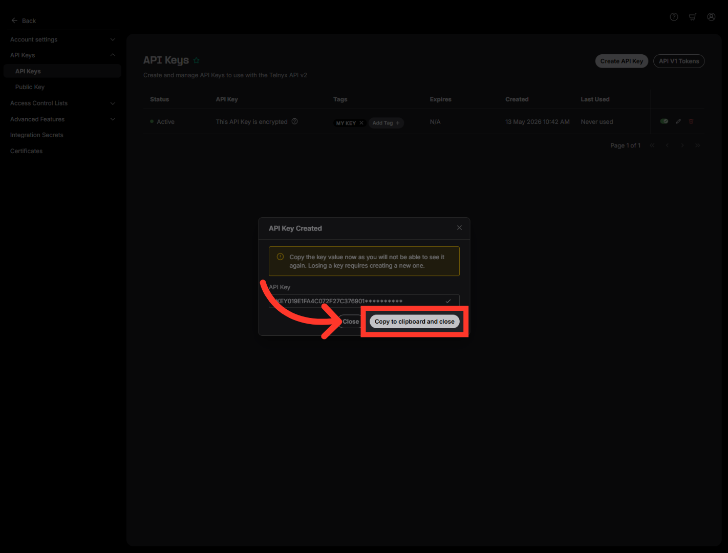 Copy API Key To Clipboard