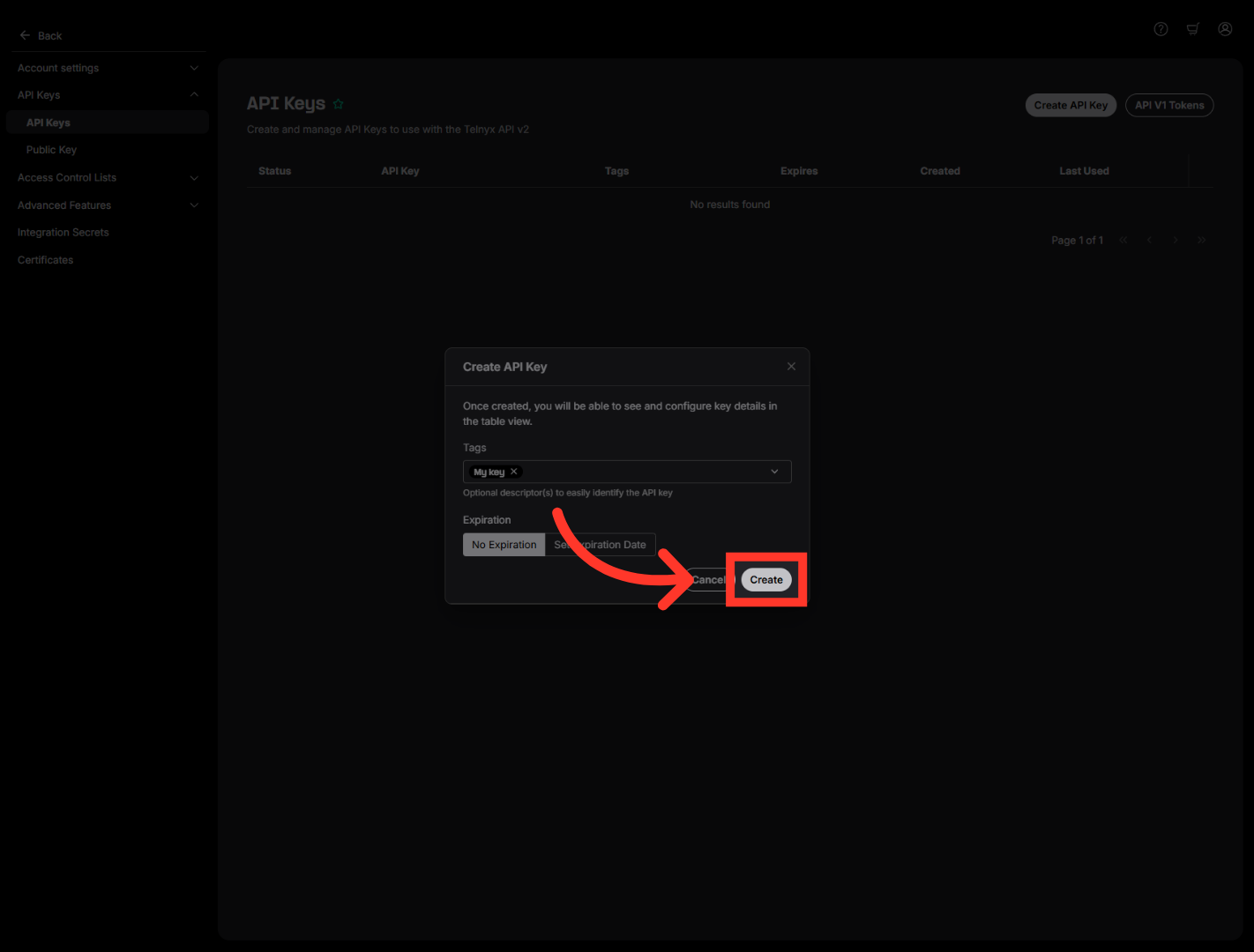Create The API Key