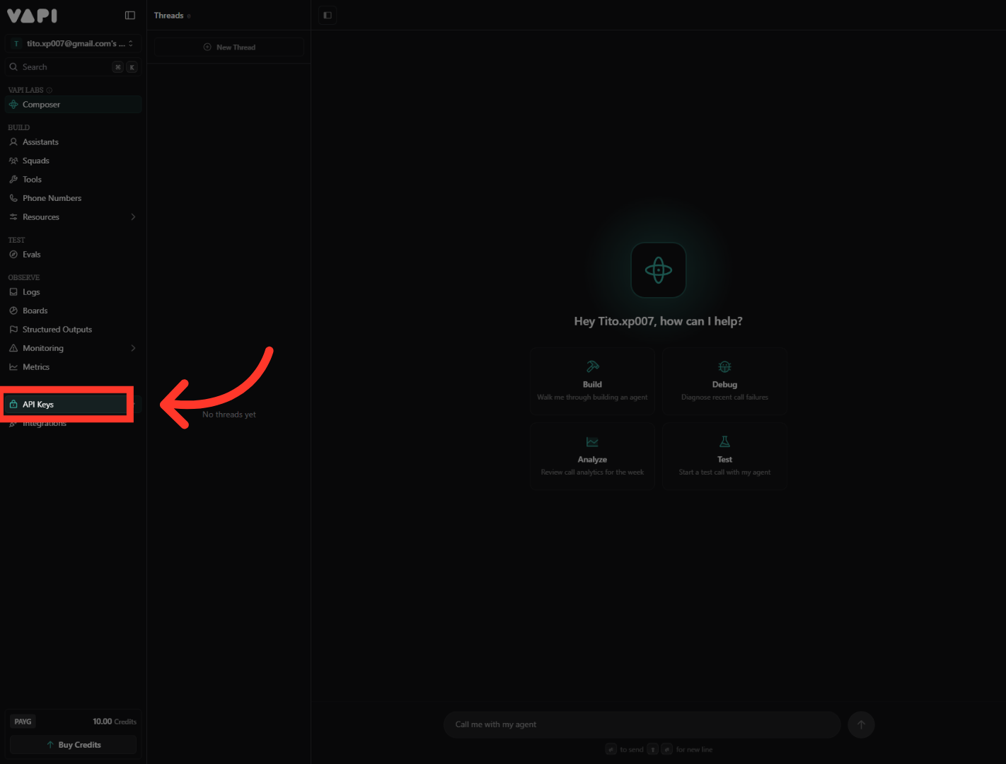 Access API Keys Section