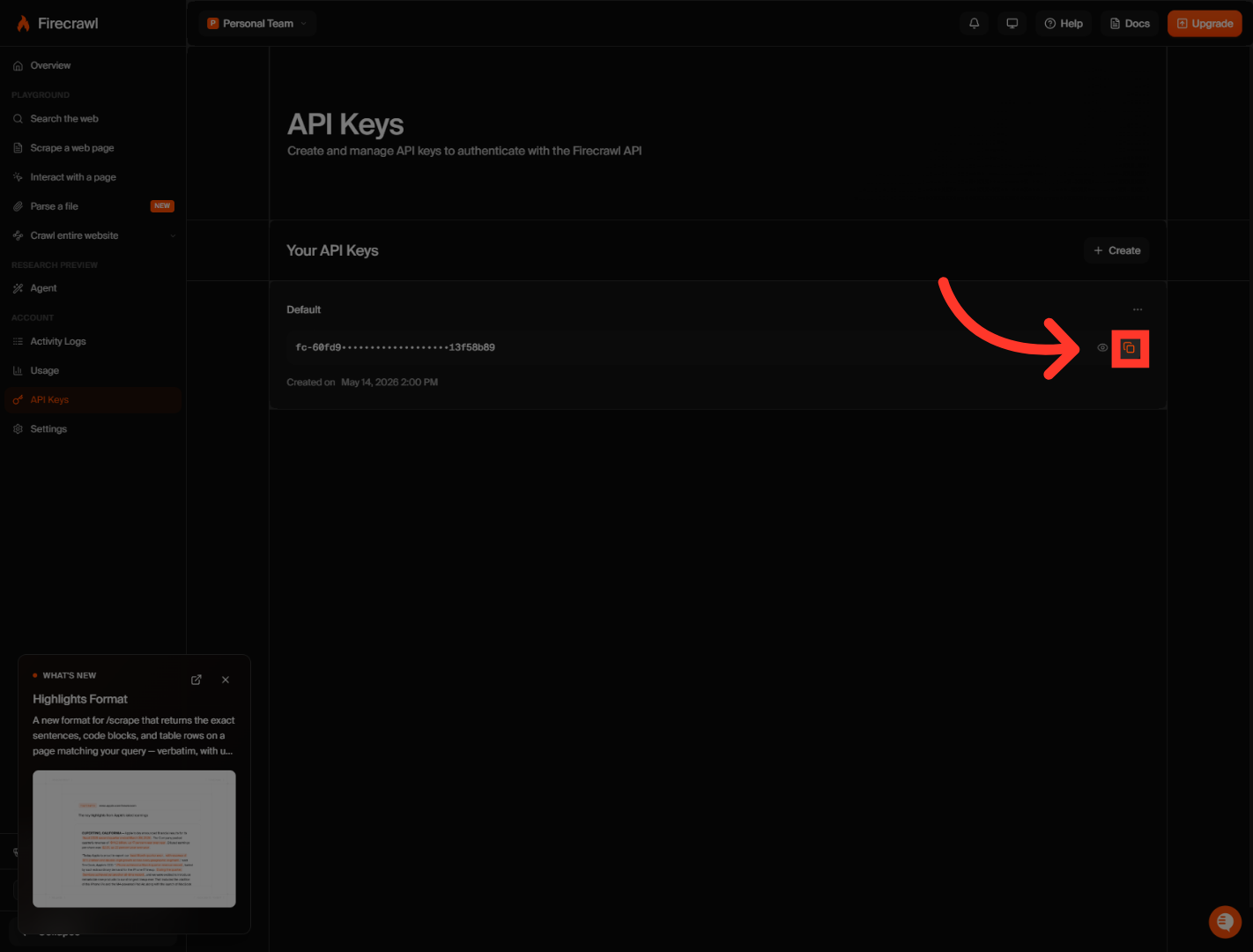 Initiate API Key Action