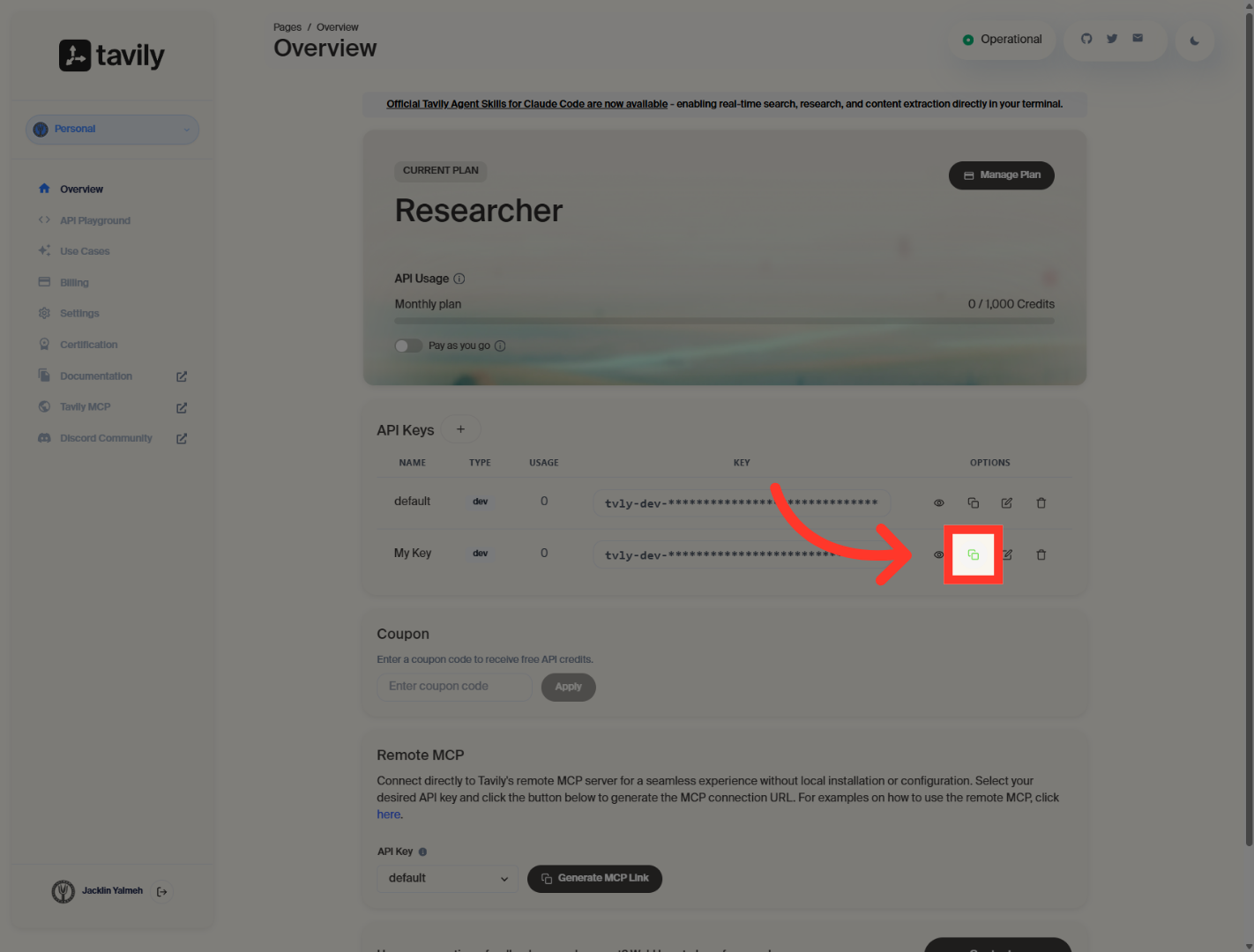 Confirm API Key Creation