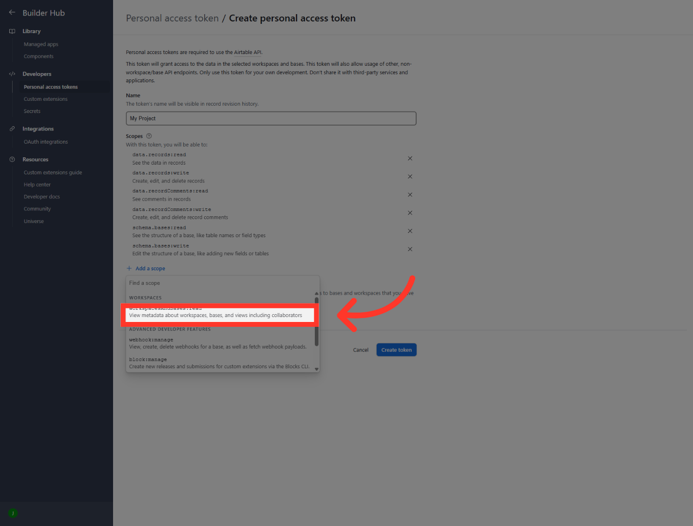 Select View Metadata Scope