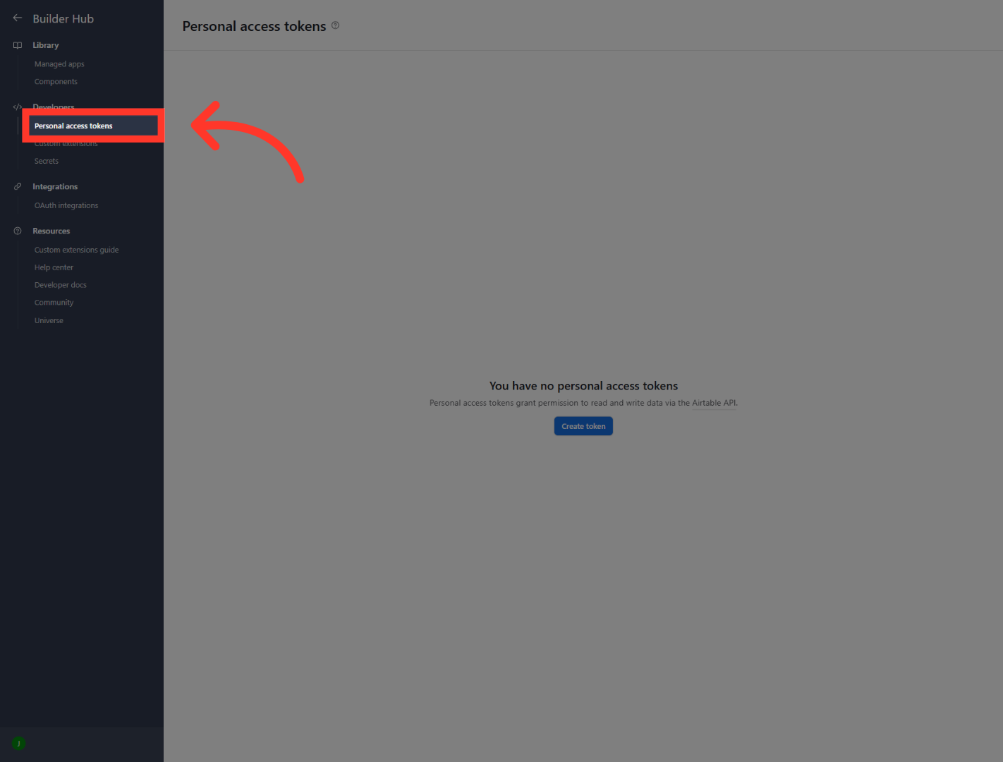 Open Personal Access Tokens
