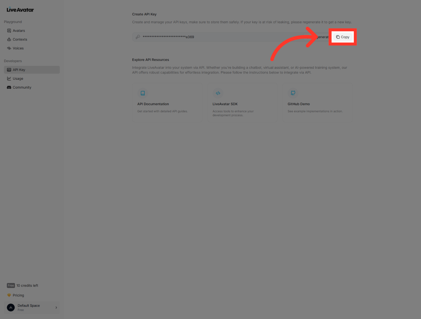 Copy Your API Key