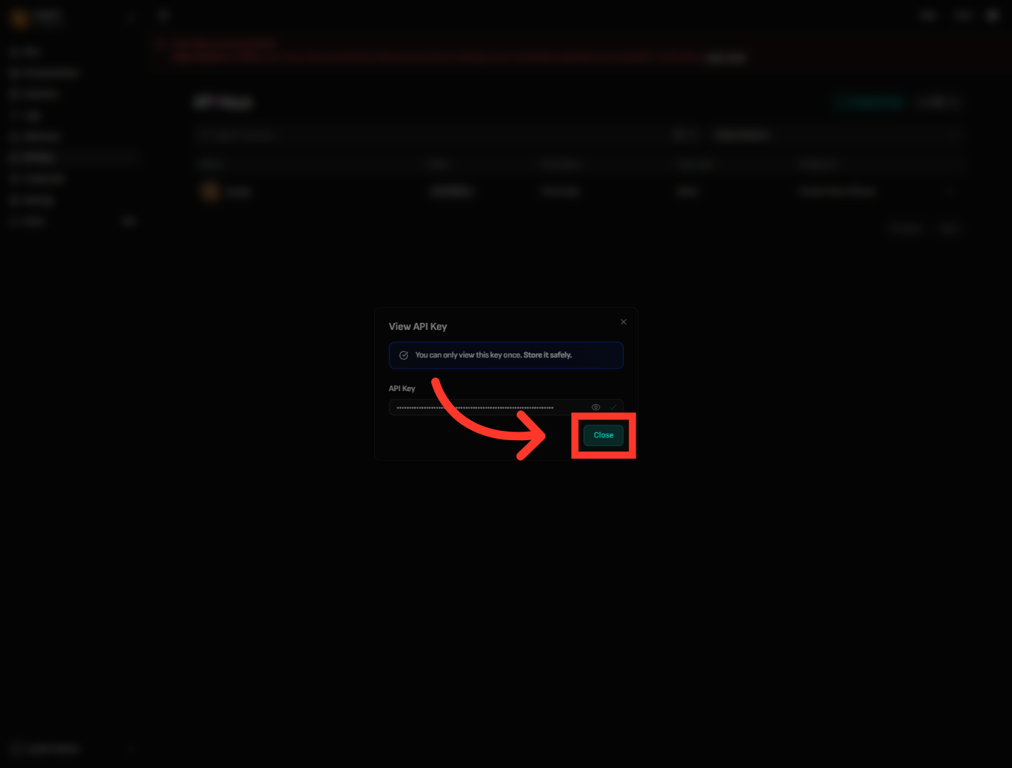 Close API Key Dialog