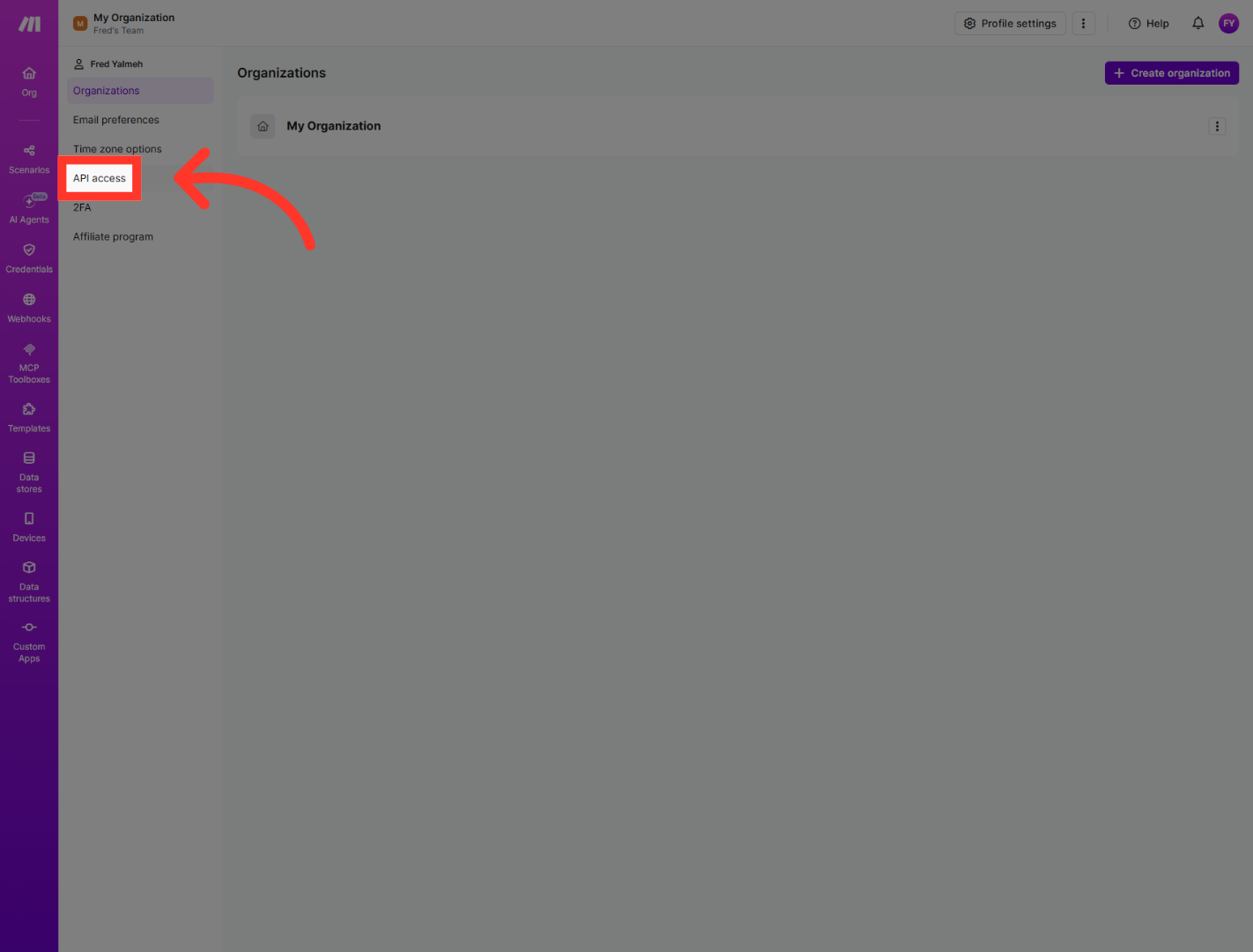 Navigate to API Access
