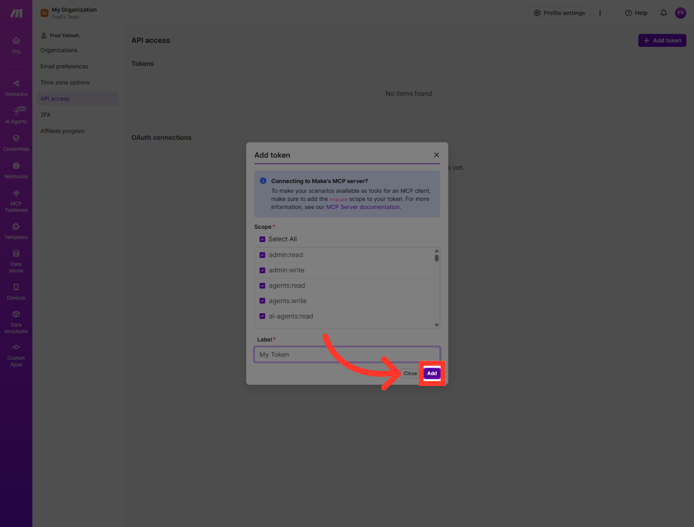 Add the Token