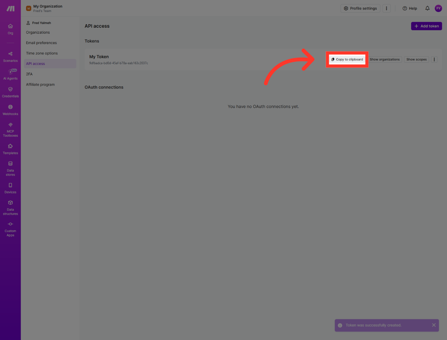 Copy Token to Clipboard