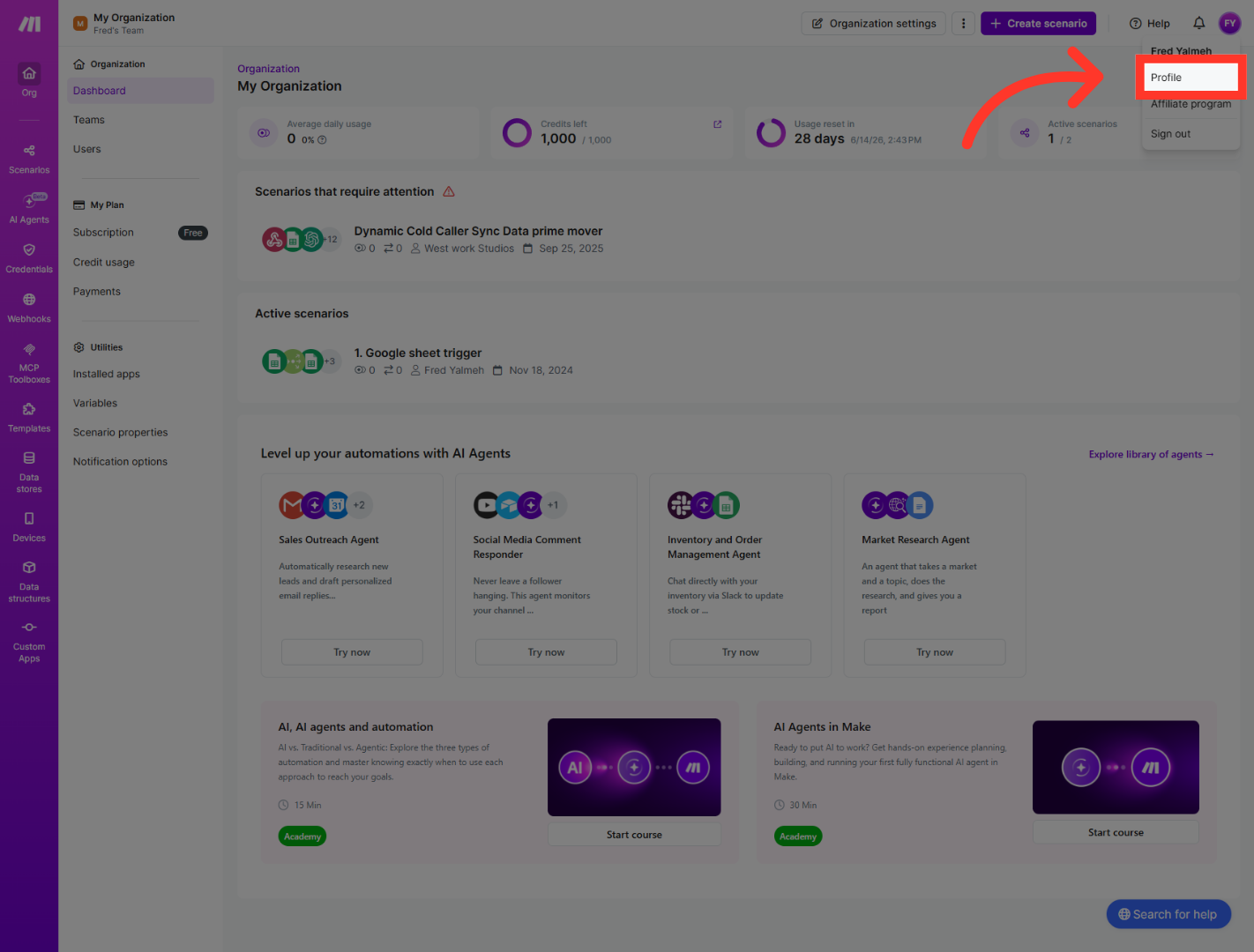 Open Profile Settings