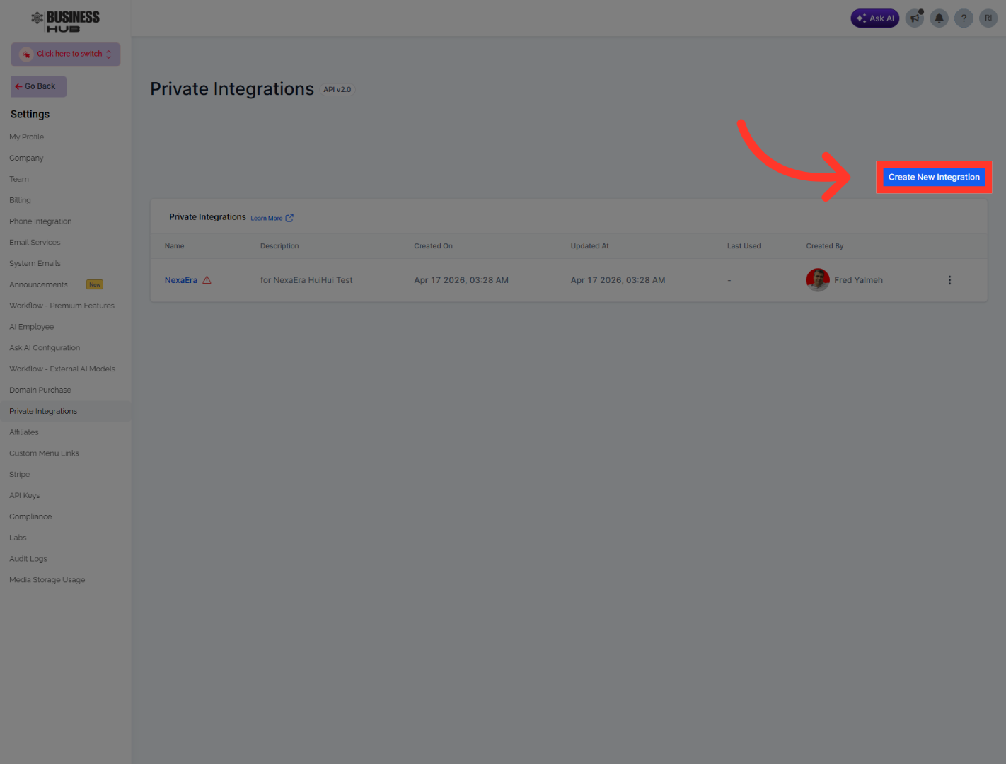 Start New Integration Setup