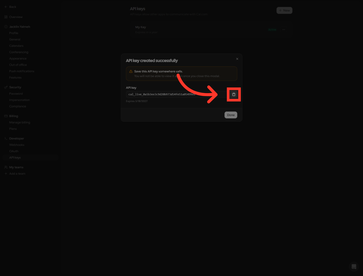 Copy The API Key