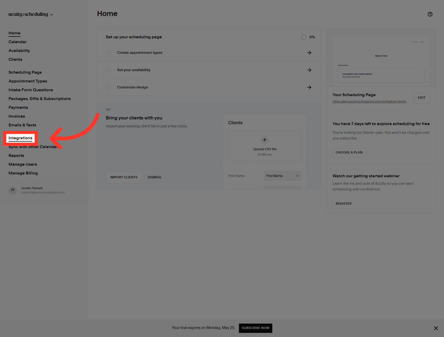 Open Integrations Section