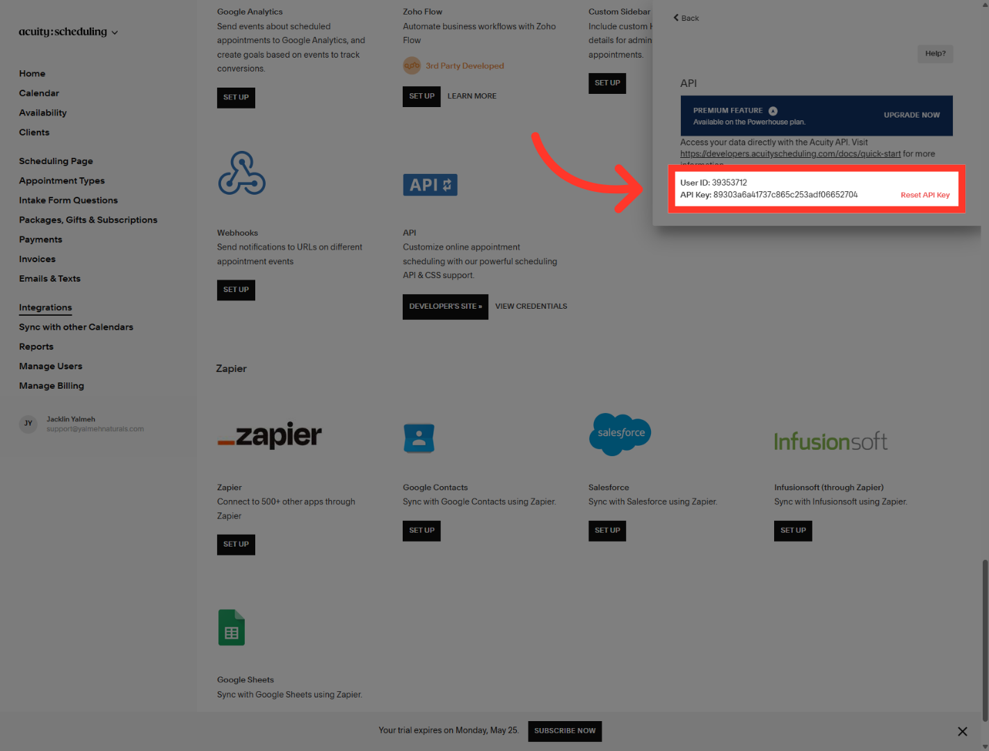 Reveal User ID And API Key