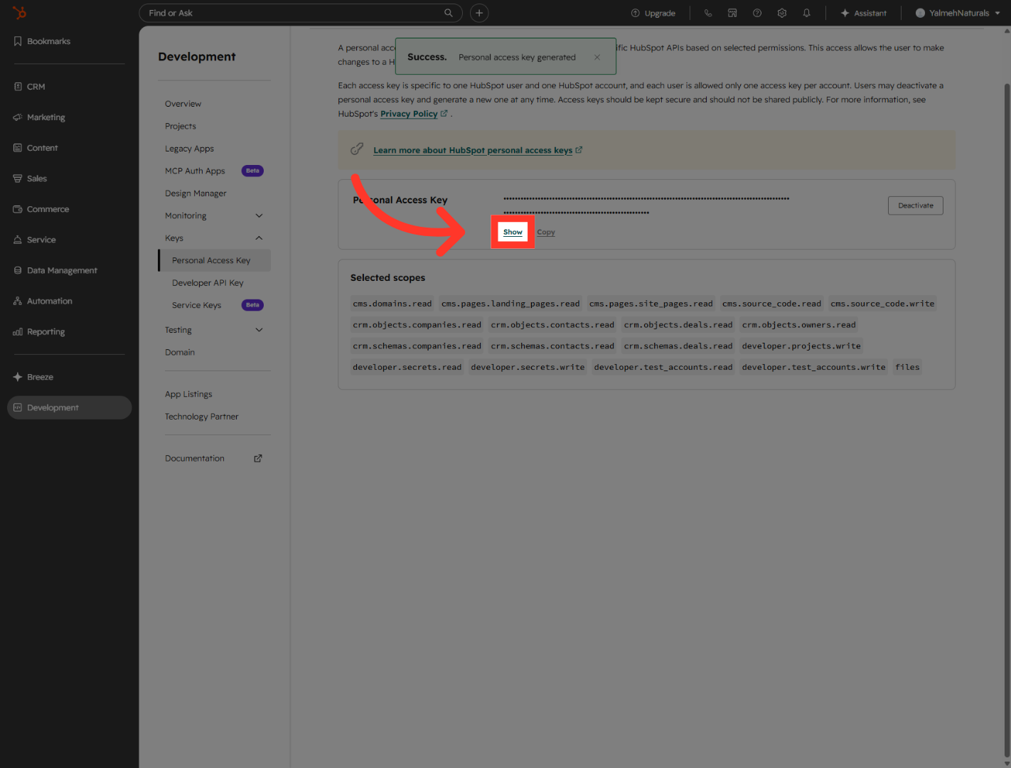 Reveal Access Key