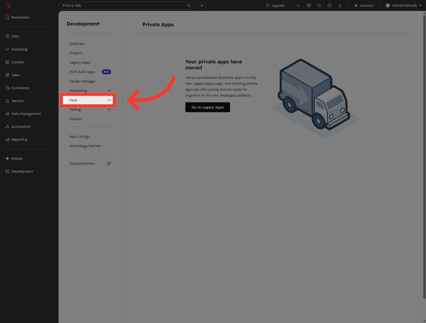Access Private Apps Options
