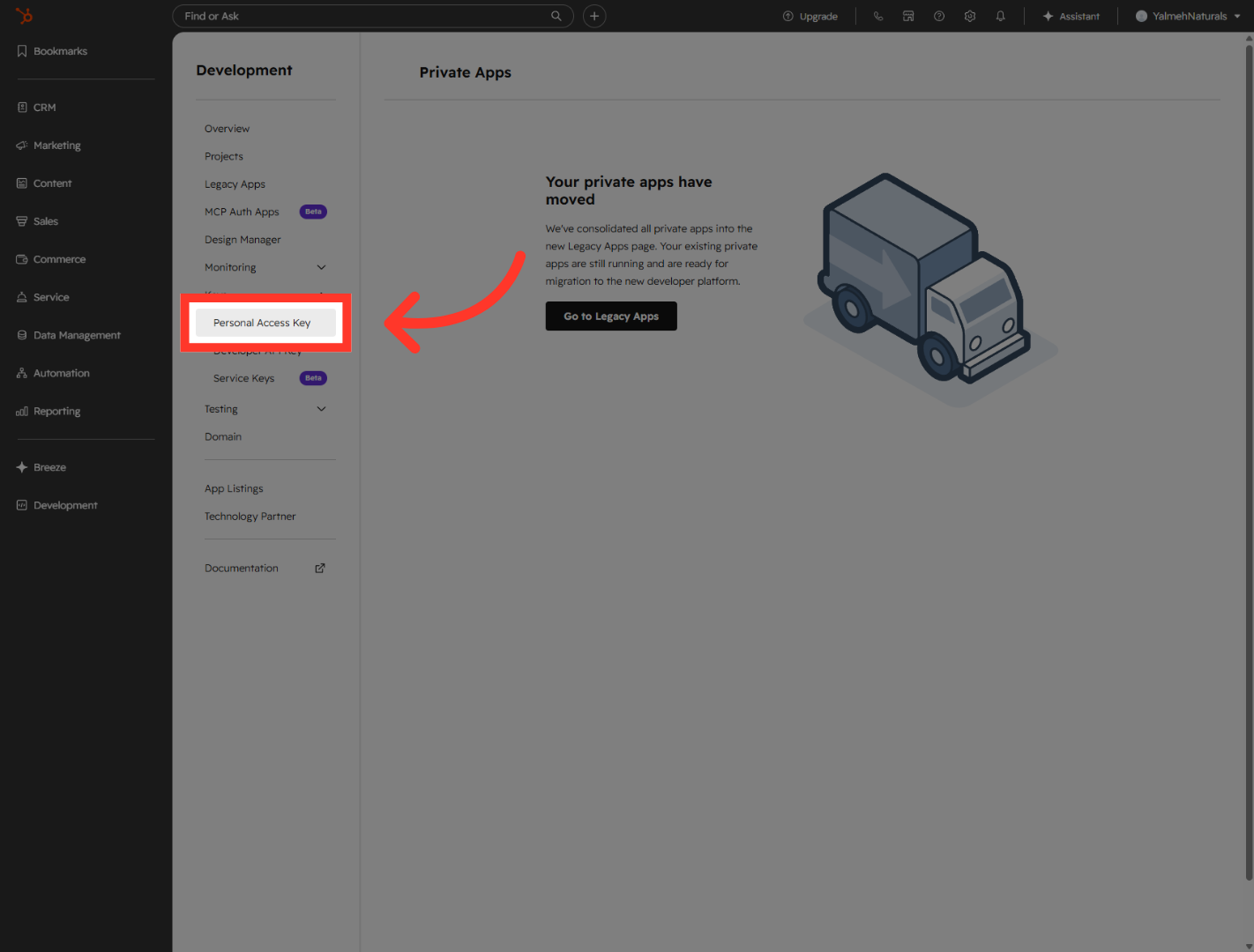 Choose Personal Access Key