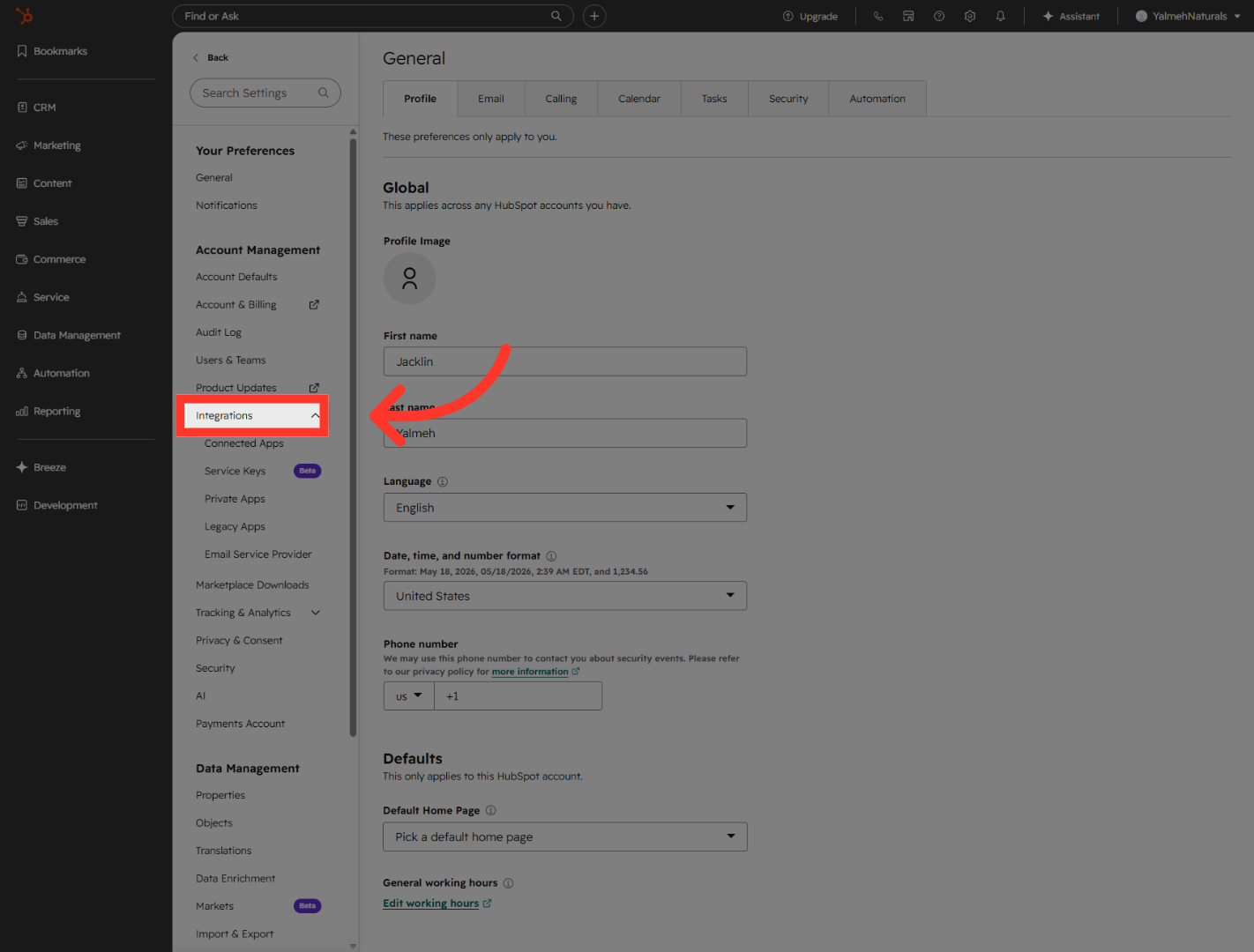 Open User Preferences