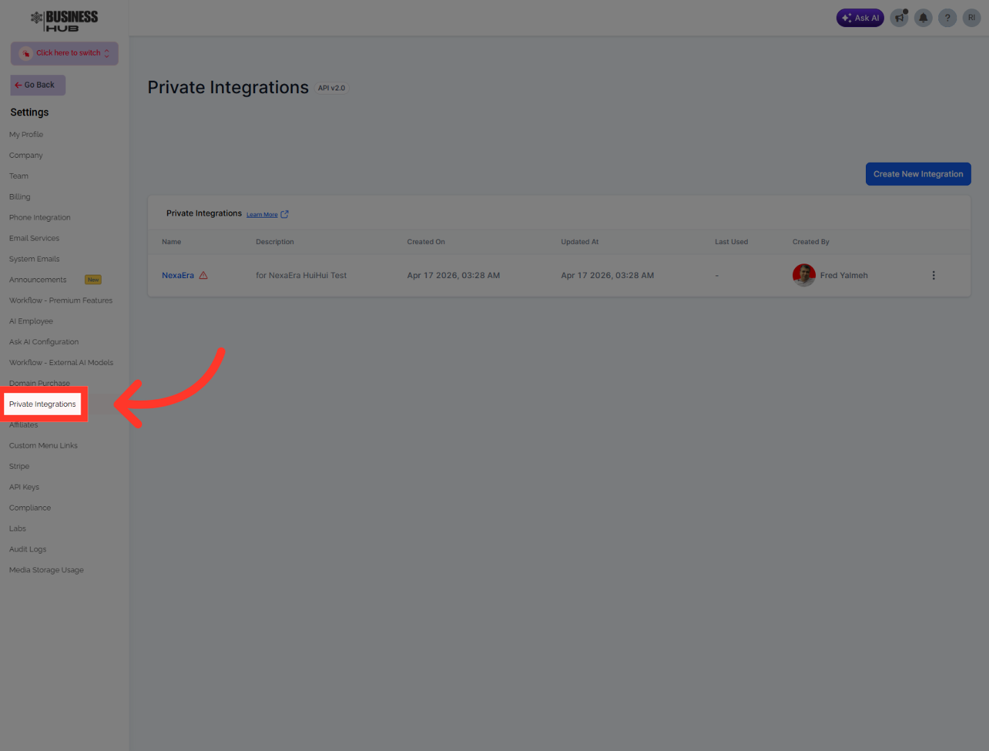 View Private Integrations