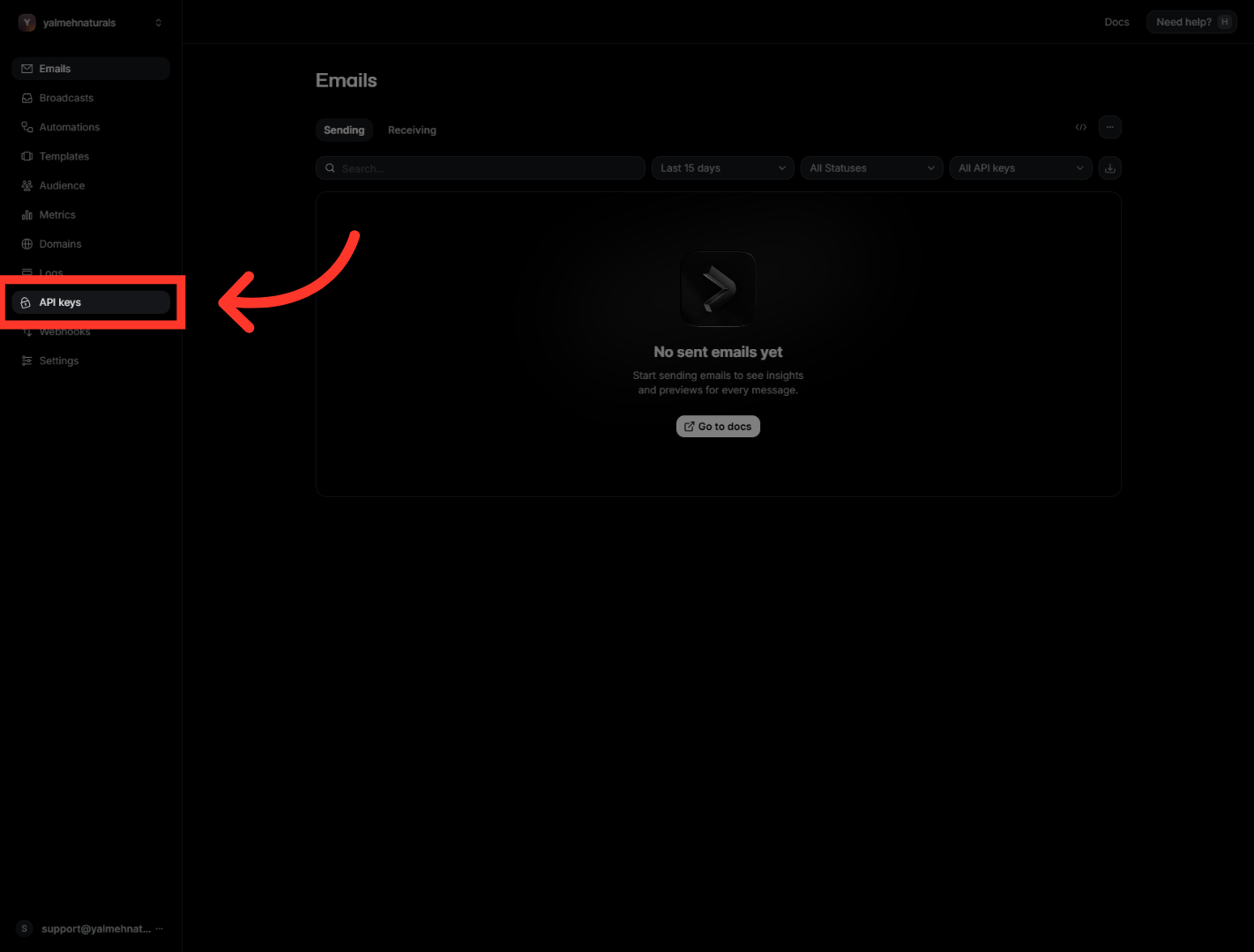 Access API Keys Section
